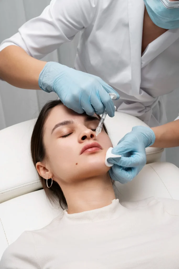 Before and after wrinkle reduction showing smoother skin texture and improved firmness around mouth.